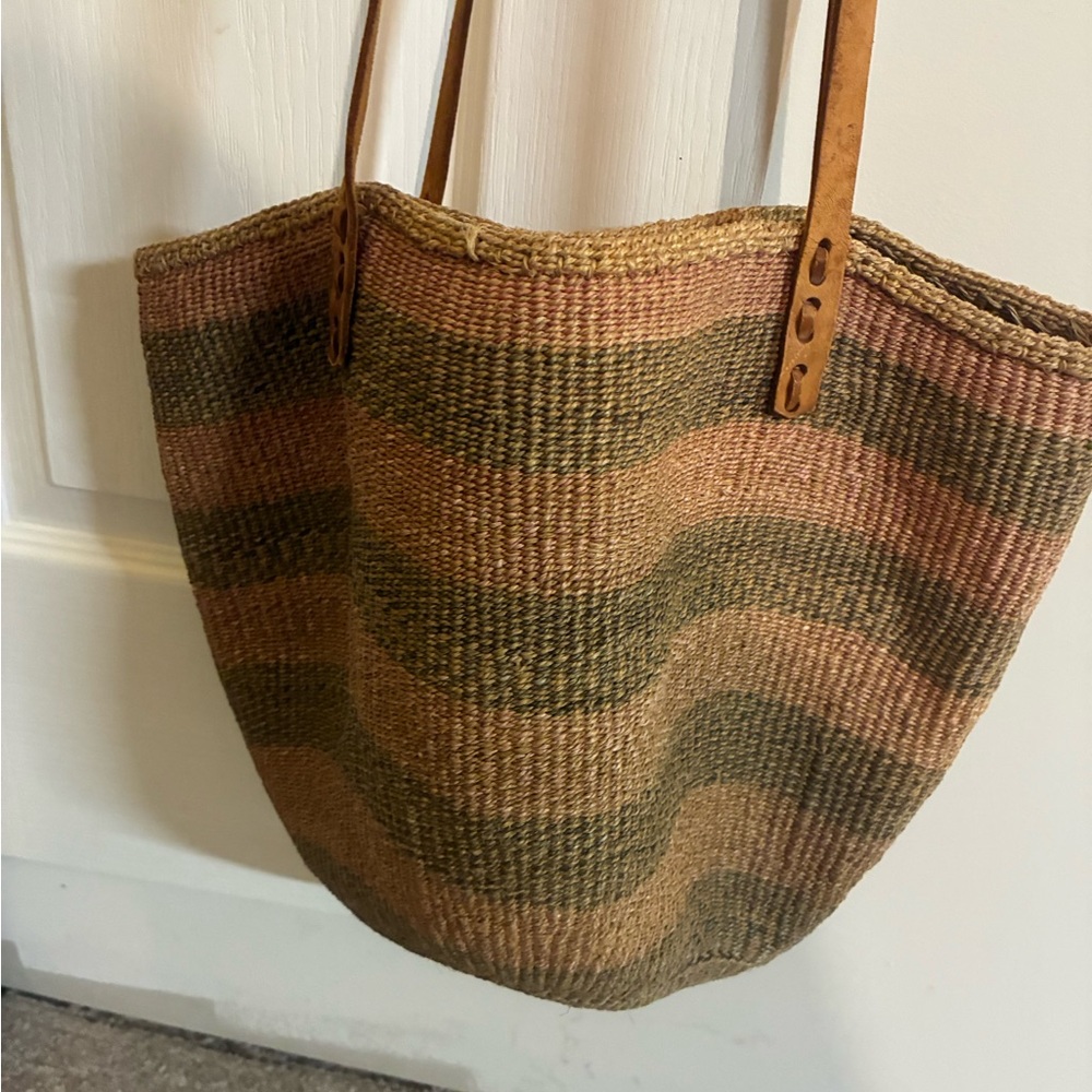 Vintage Woven Hobo Bag in Olive, Brown & Tan with Leather Straps